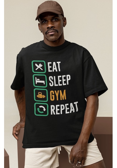 Tasarım Fitness Bodybuilding Sporcu Gym Baskılı Unisex Oversize T Siyah