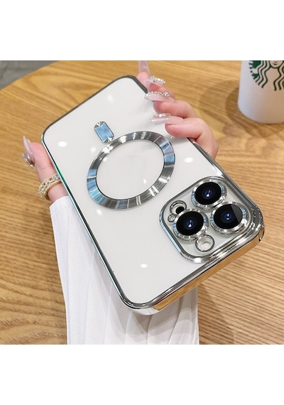 Apple Uyumlu iPhone 15 Pro Kılıf Magsafe Kamera Lensli Korumalı Şeffaf Silikon Kapak