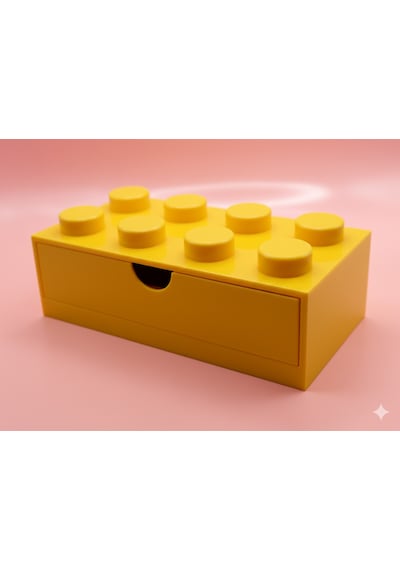 Lego Tasarımlı Mini Çekmece 4x2 Masaüstü Düzenleyici Dekoratif Saklama Kutusu Sarı
