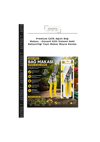 Premium Çelik Ağızlı Bağ Makası - Güvenli Kilit Sistemi Hobi Bahçeciliği Yaylı Makas Meyve Kesme