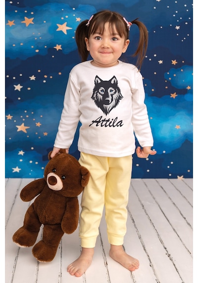Pia Baby İsme Özel Erkek Çocuk Pijama Takımı %100 Pamuk Penye İsim Baskılı Kişiye Özel Çocuk Pijaması 20165s14pi Krem