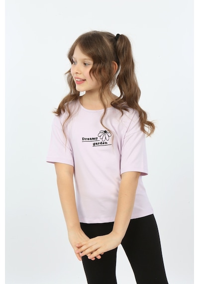 Toontoy Kids Toontoy Kız Çocuk Dreamy Garden Nakışlı Tişört Açık Lila