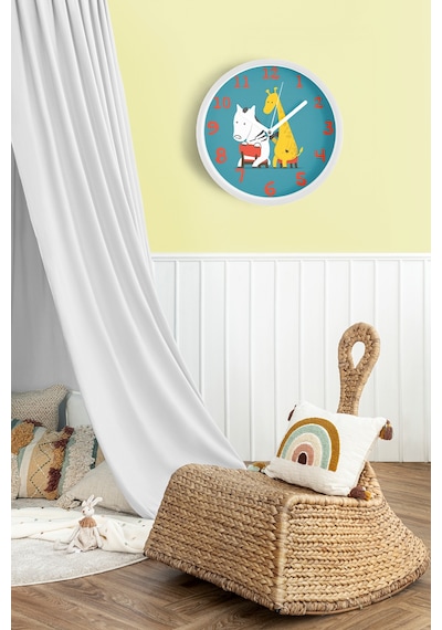 Zebra - Zürafa Çocuk Odası Modern Duvar Saati - 30cm - Önü Camlı Beyaz Kasa - Sessiz Mekanizma Beyaz