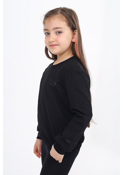 Toontoy Kız Çocuk Relax Fit Bisiklet Yaka Nakış Baskılı Sweatshirt - 2 İplik Siyah