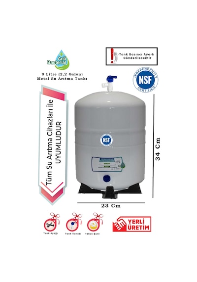 İhlas,philips,bosch Su Arıtma Cihazı Uyumlu 2,2 8 Litre Metal Tank Nsf'li