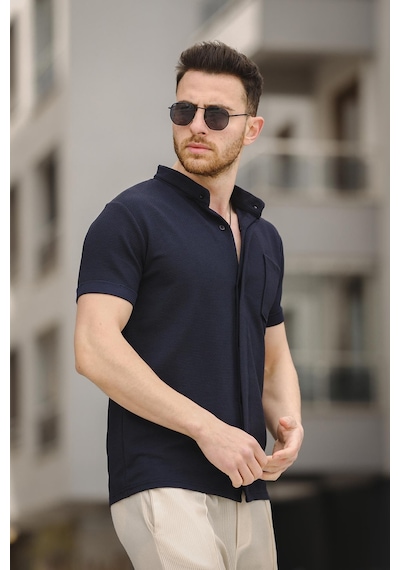Oksit Erkek Slim Fit Kısa Kol Hakim Yaka Erkek Gömlek 001