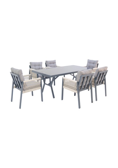 Viro Rattan Bahçe Masa Takımı 100x200 6 Kişilik Rehome Gri