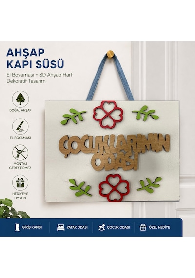 Ahşap Dekoratif Kapı Süsü Çocuklarımın Odası Çok Renkli