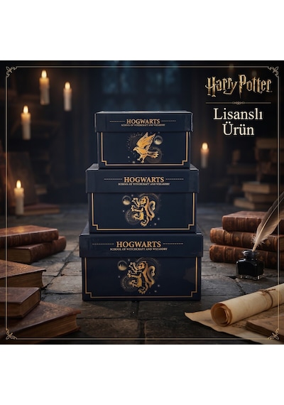 Bakgelal Harry Potter Hogwarts Lisanslı 3 Lü Dekoratif Saklama Kutusu Seti İç İçe Geçebilen Hediye Kutuları- Görekemli Hogwarts Tasarımlı - 9073883561273