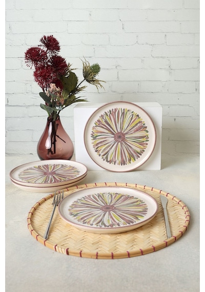 Keramika Serene Flower Nordıc Pasta Tabağı 22 Cm 4 Adet 22983 Çok Renkli