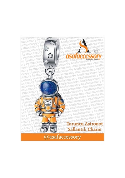 Turuncu Astronot Sallantılı Charm Gümüş
