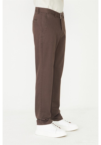 Kahverengi Dokulu Modern Klasik Pantolon VİZON
