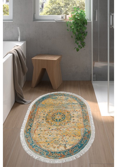 Eko Trend Djt Halı Yıkanabilir Kaymaz Taban P1356 Oval Vintage Turkuaz