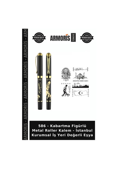 586 - Kabartma Figürlü Metal Roller Kalem - İstanbul Kurumsal İş Yeri Değerli Eşya Çok Renkli
