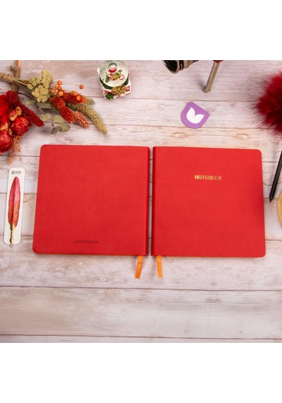 Esnek Kapak Noktalı Defter 16,5x16,5 Kırmızı Vegan Deri Genel
