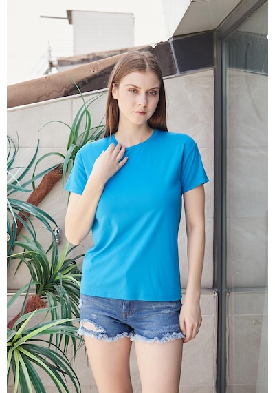 Jument Kadın Sıfır Yaka Kırışmaz Span Karışımlı Şık Kısa Kol Likralı T-shirt Bluz-mavi Mavi Jument Kadın Sıfır Yaka Kırışmaz Span Karışımlı Şık Kısa Kol Likralı T-shirt Bluz-mavi Mavi