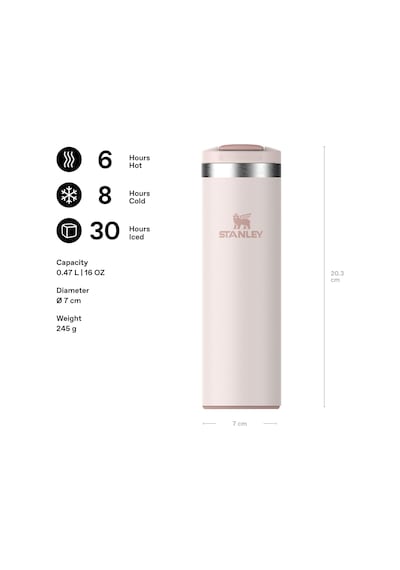 Stanley The Transit Fliptop Mug Termos 0.47 Litre - Pembe Kuvars Çok Renkli