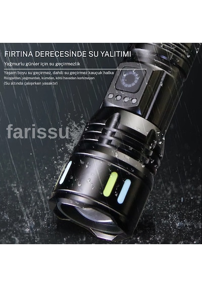 Rt-171 1000 Lümen 50w Şarjlı Led El Feneri 5 Modlu, Teleskopik Odaklamalı, Suya Dayanıklı Siyah