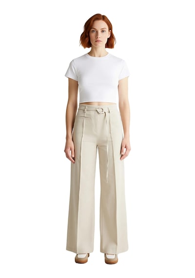Ersefa Kadın Yüksek Bel Wide Leg Gabardin Pantolon Fonksiyonel Dayanıklı Ekru