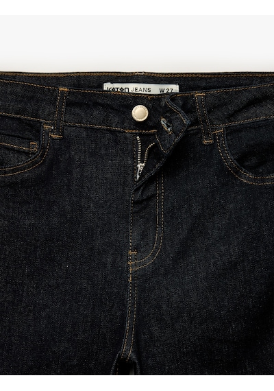 Koton Dar Kesim İspanyol Paça Pamuklu Denim Pantolon - Flare Jeans Koyu İndigo 6sal40164md Indigo