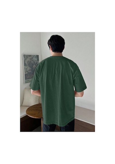 Tarz Cool Erkek Bisiklet Yaka %100 Pamuk T-shirt Haki