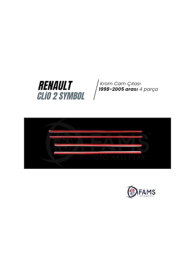 Renault Clio 2 Symbol Krom Cam Çıtası 4 Prç.1998-2005 P. Çelik