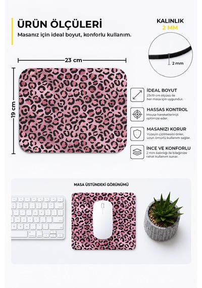 Leopar Desenli Renkli Ergonomik Mouse Pad Kaymaz Taban Ev Ve Ofis Kullanımı Fare Altlığı Mousepad Pembe