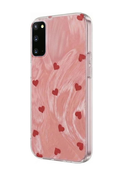 Samsung Galaxy Uyumlu S20 Fe  Kılıf Pink Heart Silikon Kılıf Kırmızı