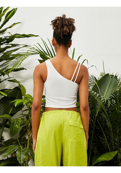 Koton Crop Fitilli Atlet Asimetrik Yaka Ekru 3sal30065ık 3SAL30065IK010
