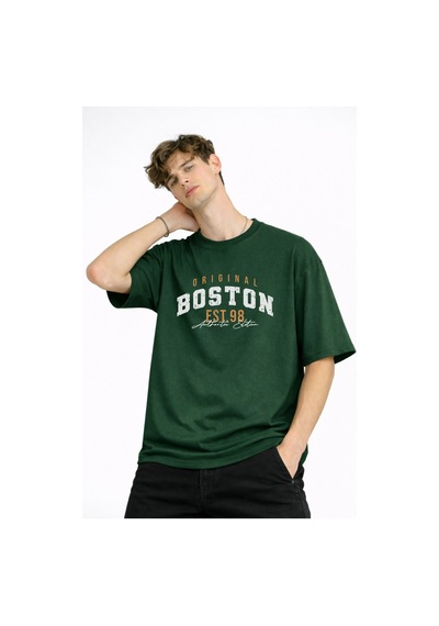 Misa Tahtakale Boston - Baskılı Oversize Tişört Hakı Çok Renkli