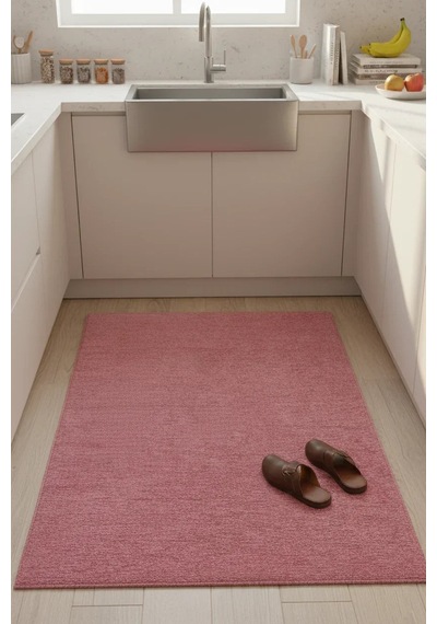 Pembe Düz Modern Yıkanabilir Antibakteriyel Halı - Yohm11500p