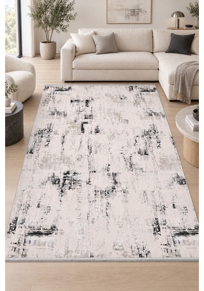 Diyora Livent Krem Gri Özel Ölçü Salon Oturma Odası Halısı Robot Süpürge Uyumlu Kolay Temizlenebilir Polyester Hali Krem/gri