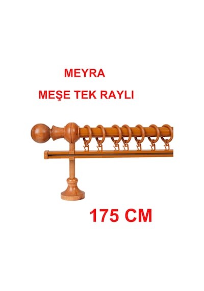 Meyra Demonte Başlıklı Ahşap Rustik Perde Askısı - Tek Raylı -meşe 175 Cm Meşe