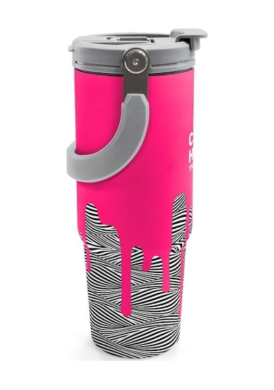 Coral High Kids Pembe Siyah Beyaz Desenli Pipetli Ve Direkt İçim Çelik Termos 900 Ml 38718 Çok Renkli