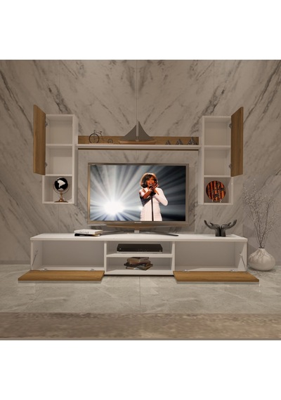 Decoraktiv Eko 5da Mdf Dvd Tv Ünitesi Tv Sehpası - Beyaz Pera Beyaz - Meşe