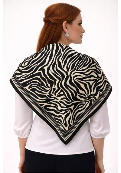 Tarzını Seç Siyah Zebra Fular / Bandana / Aksesuar / Eşarp 90x90 Cm