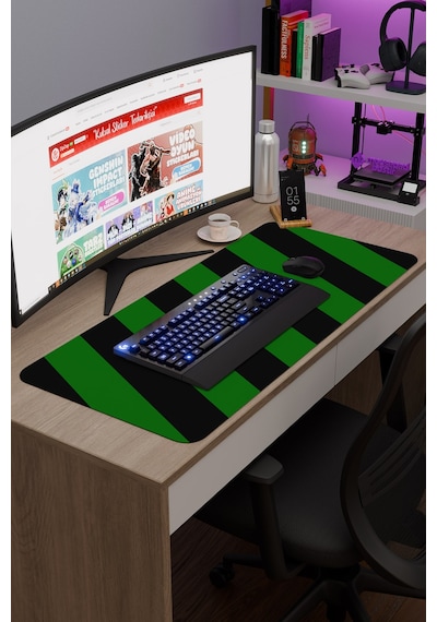 Yeşil Siyah 90x40 Xxl Taraftar Gaming Oyuncu Mouse Pad Kaymaz Taban Büyük Klavye Fare Altlığı Şerit
