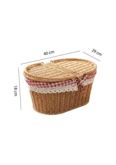 Atbyhome Hasır Piknik Sepeti Kapaklı Ve Bezli Rattan Sepet Organizer 40x29x18 Kahverengi