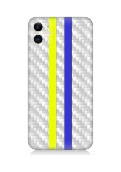Apple Uyumlu iPhone 11 Sarı Lacivert Metal Motif Desenli Silikon Kılıf