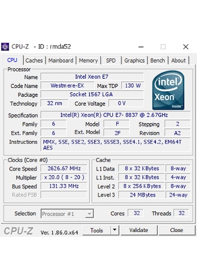 Koodmax Intel Xeon Processor E7-8837 İşlemci 24M Cache 2.66 Ghz Soket1567