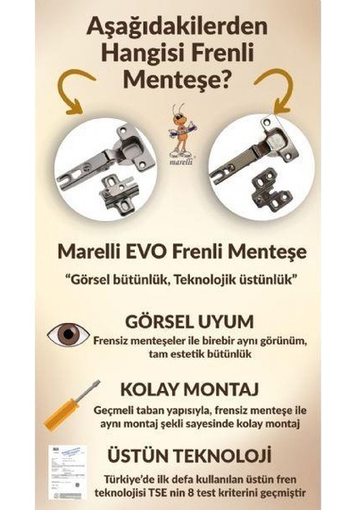 Marelli Evo Star Tipi Frenli Pistonlu / Stoplu / Hidrolikli Dolap İçin Menteşe Yavaşça Kapar