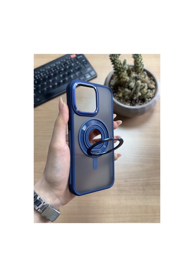 Apple iPhone Uyumlu 15 Pro Max Standlı Ve Yüzüklü Magsafe Kılıf Soocase721 Siyah