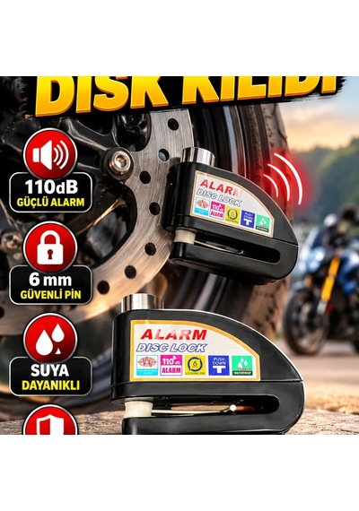 Motosiklet Bisiklet Scooter İçin 110db Alarmlı Disk Fren Kilidi 6 Mm Pin, Suya Dayanıklı Çelik Göv
