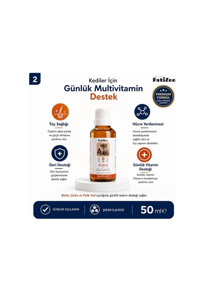 Plus B Kedi Tüy Sağlığı Damlası, Tüy Dökülmesini Azaltmaya Yardımcı, Tüm Irklar İçin, Damla Form, 50 Ml