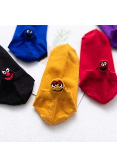 Bonbonetti Bonbonetti Pamuklu Emoji Işlemeli 6 Li Patik Çorap Çok Renkli