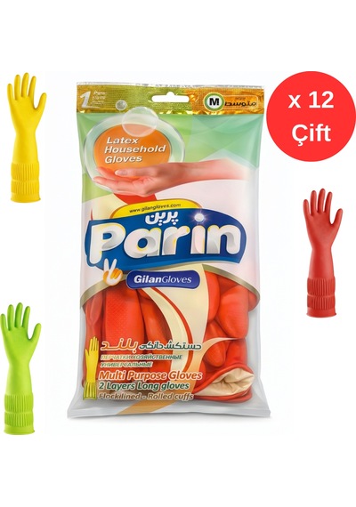 Parin Uzun Konçlu Lateks Bulaşık Ve Temizlik Eldiveni, Medium, 12 Çift