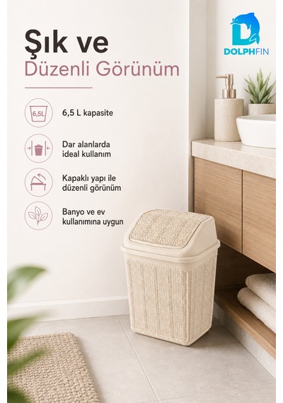 Jute Çöp Kovası 6,5 L Banyo Mutfak Ofis Balkon Araç Atık Kovası