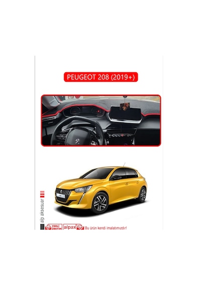 Peugeot 208 2019+ Torpido Koruma Halısı Kırmızı Kenar