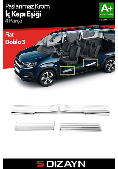 S-dizayn Fiat Doblo 3 Krom İç Kapı Eşiği 4 Prç 2023 Üzeri A+ Kalite