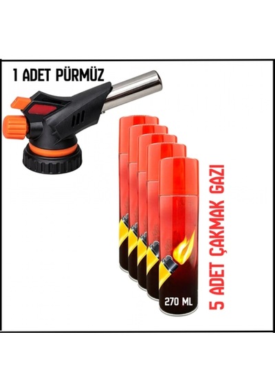 Uyguna-yakala 5 Adet Çakmak Gazı+1300 Derece Profesyonel Pürmüz Çakmak Seti -ykt.293 Çok Renkli